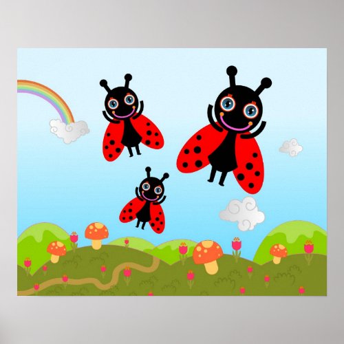 Ladybug and mushrooms poster