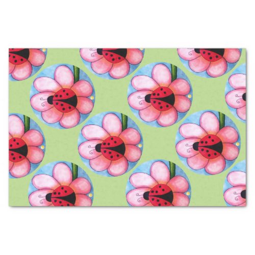 Ladybug and Pink Flower Tissue Paper