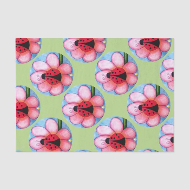 Ladybug and Pink Flower Tissue Paper (Front)