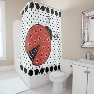 Ladybug and polka dot shower curtain