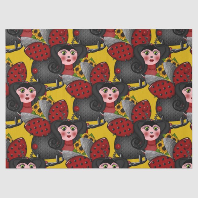 Ladybug and Sunflowers-Diagonal-Yellow-1- Tissue Paper (Front)