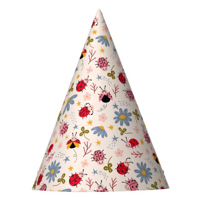 Ladybug and Wildflowers Pattern Birthday Party Hat (Front)