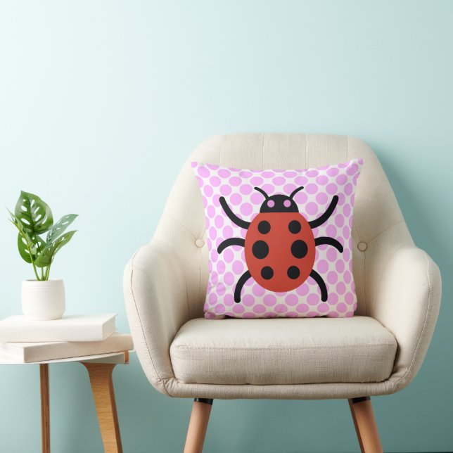 Ladybug Art Polka Dot Pink Throw Pillow (Chair)