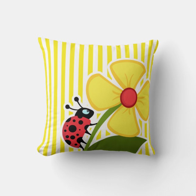 Ladybug; Aureolin Yellow Stripes; Striped Throw Pillow (Front)