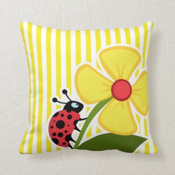 Ladybug; Aureolin Yellow Stripes; Striped Throw Pillow by Birthday_Party_House at Zazzle