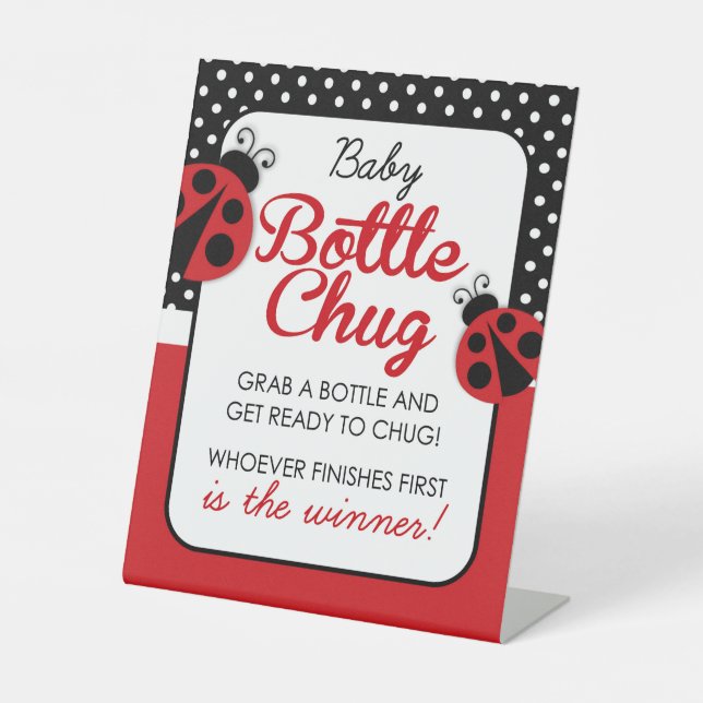 Ladybug Baby Bottle Chug Shower Game Pedestal Sign (Front)