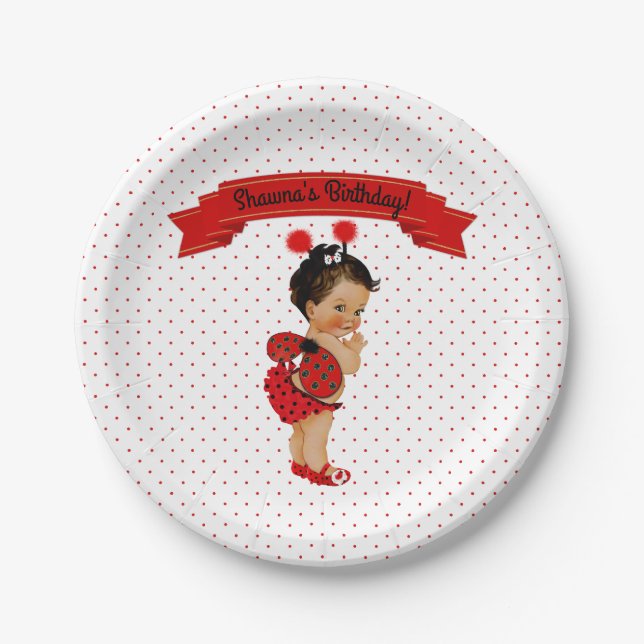 Ladybug Baby Girl White with Red Dots Paper Plates (Front)