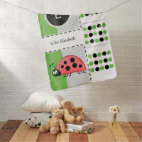 Ladybug baby nursery with name white and green baby blanket Zazzle