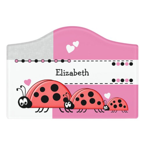 Ladybug baby nursery with name white and pink door sign