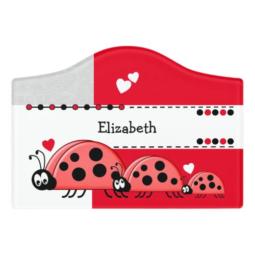 Ladybug baby nursery with name white and red door sign