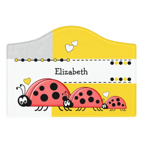 Ladybug baby nursery with name white and yellow door sign