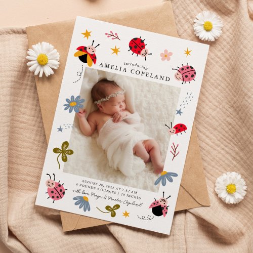 Ladybug Baby Photo Birth Announcement