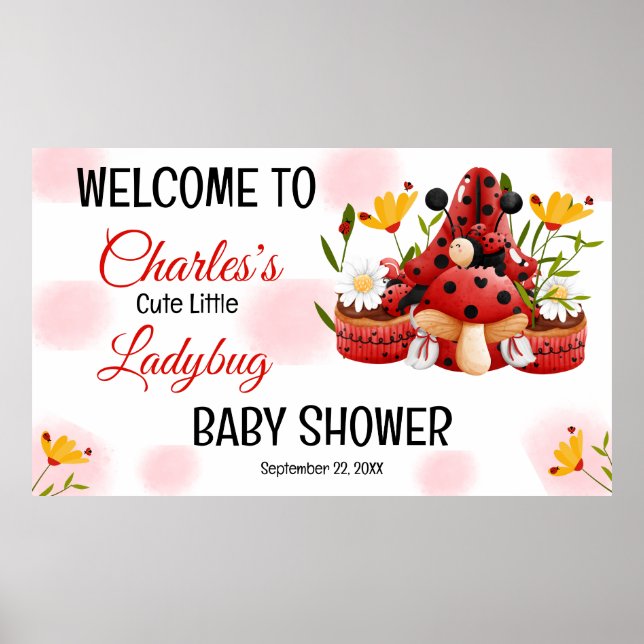 Ladybug Baby Shower Balloon  Mushroom  Poster (Front)
