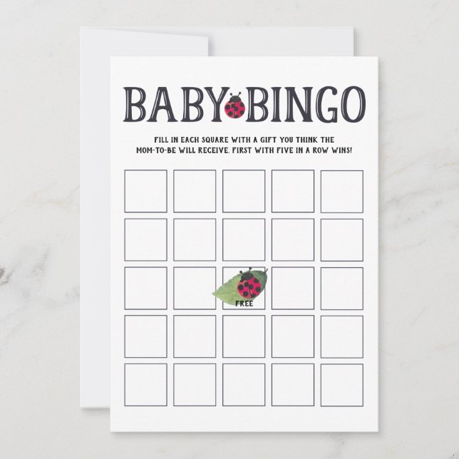 Ladybug Baby Shower Bingo Card (Front)