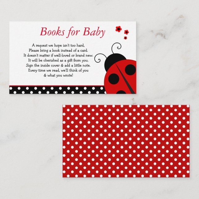 Ladybug Baby Shower Books for Baby Enclosure Card (Front/Back)