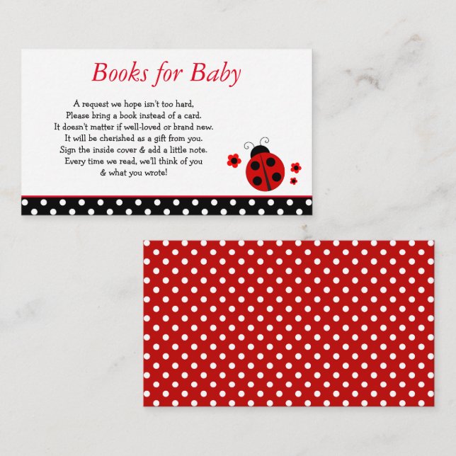 Ladybug Baby Shower Books for Baby Enclosure Card (Front/Back)