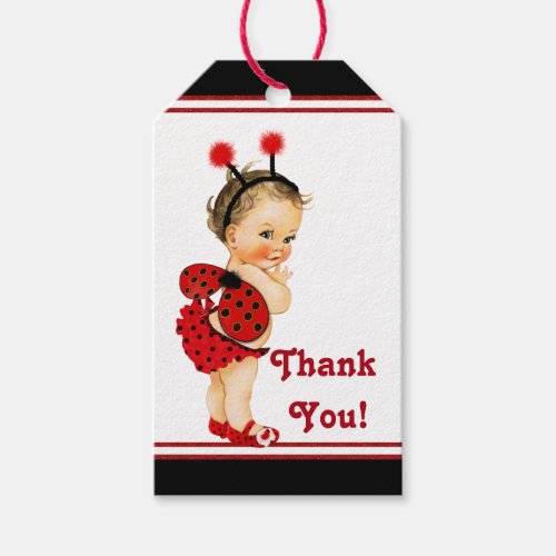 Ladybug Baby Shower Brunette Girl Baby Shower Gift Tags