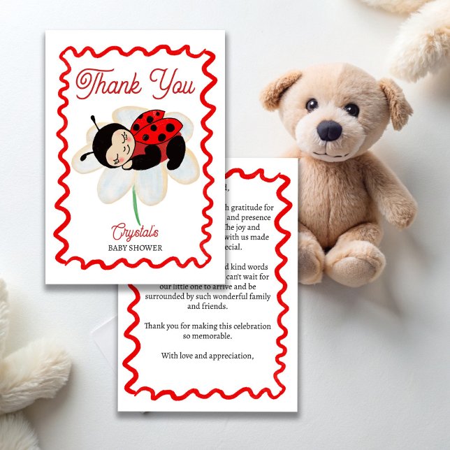 Ladybug baby shower cute bug little lady  thank you card (Ladybug baby shower cute bug on a daisy little lady thank you cards)