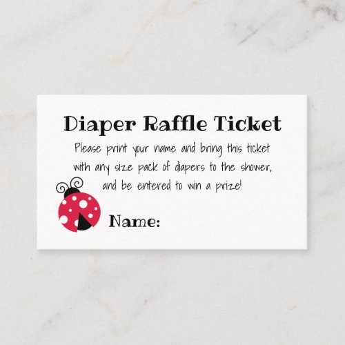 Ladybug Baby Shower Diaper Raffle Ticket Enclosure Card