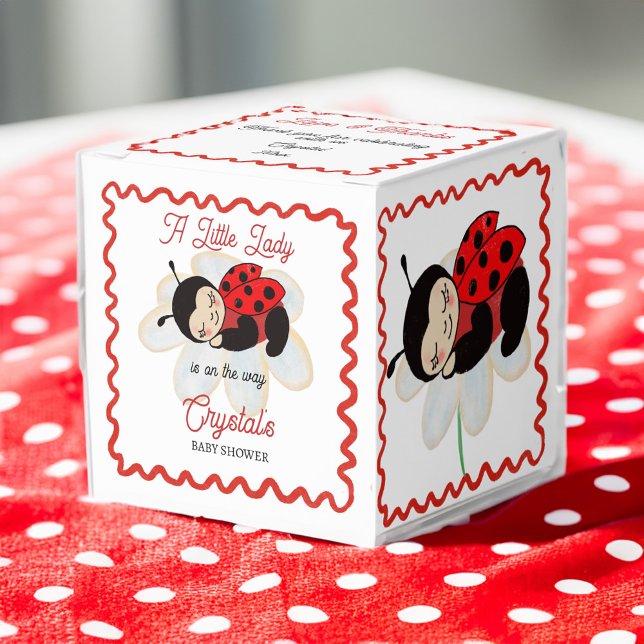 Ladybug baby shower favors personalized favor boxes (Ladybug baby shower favors personalized favor boxes cute sleeping on a daisy ladybug wavy border)