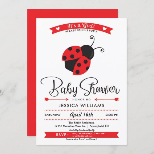 Ladybug Baby Shower Girl Invitation