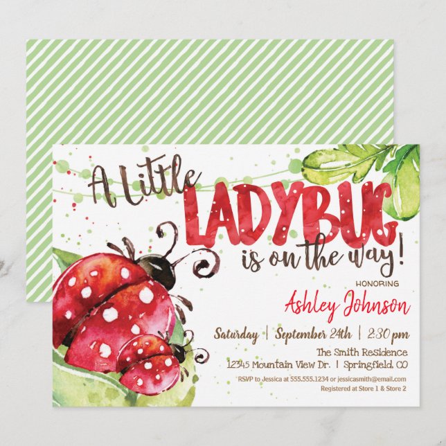 Ladybug Baby Shower invitation, Girl Invitation (Front/Back)