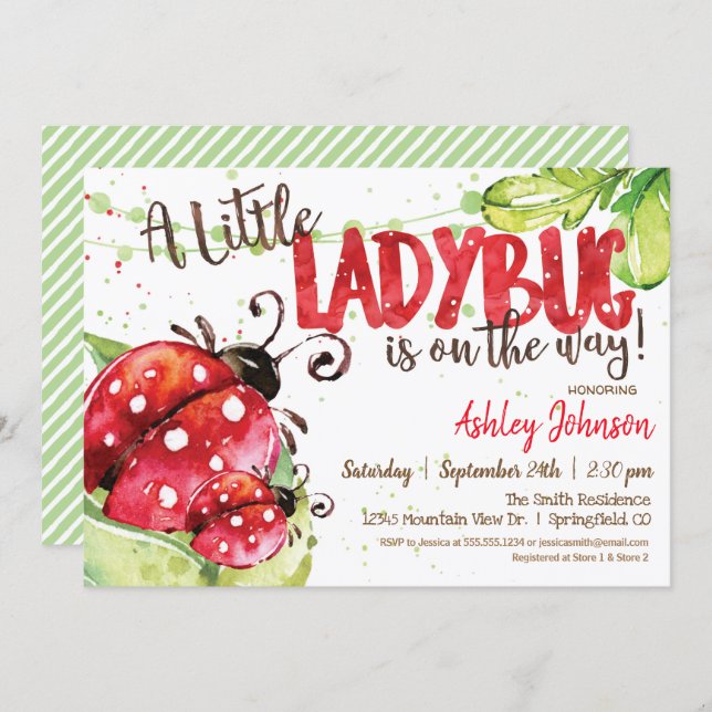 Ladybug Baby Shower invitation, Girl Invitation (Front/Back)