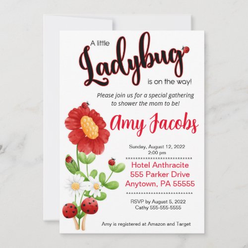 Ladybug Baby shower invitation Girl shower Invitation