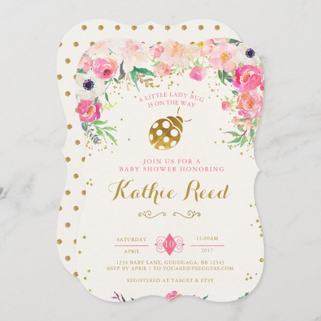 LadyBug Baby Shower Invitation Pink (Front/Back)