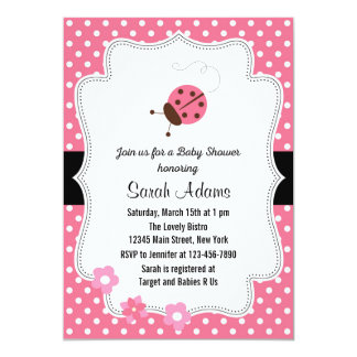 Pink And Black Ladybug Baby Shower Invitations 6