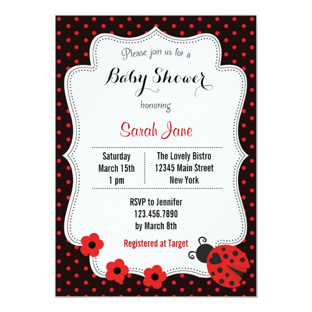 Ladybug Baby Shower Invitation Polka Dots Red