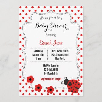 Ladybug Baby Shower Invitation Polkadot by melanileestyle at Zazzle