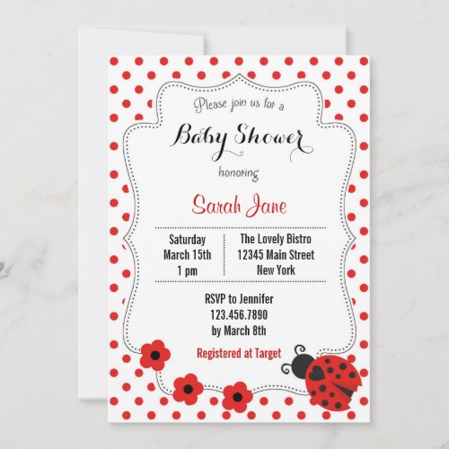 Ladybug Baby Shower Invitation Polkadot