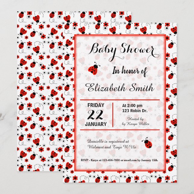 Ladybug Baby Shower or Birthday Party Invitation (Front/Back)