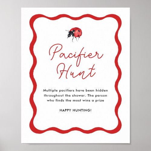 Ladybug Baby Shower Pacifier Hunt Sign