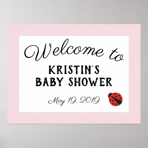 Ladybug baby shower pink welcome sign 24 x18