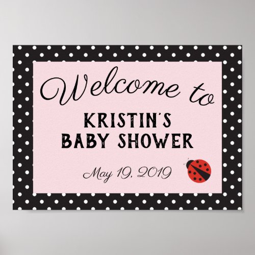 Ladybug baby shower pink welcome sign poster