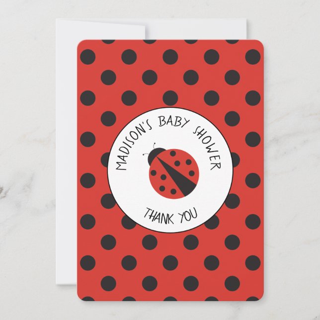 Ladybug Baby Shower Polka Dot Thank You Card (Front)