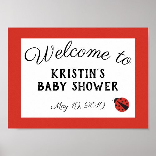 Ladybug baby shower red welcome sign poster