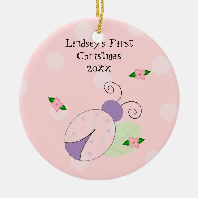 Ladybug Baby's First Christmas Ceramic Ornament (Front)