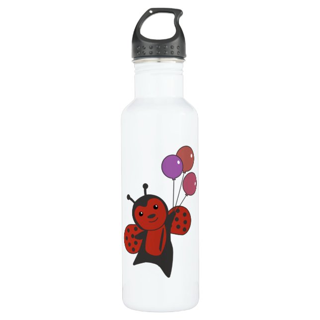 Ladybug Balloons Flies Cute Animals For Kids Stainless Steel Water Bottle (Front)