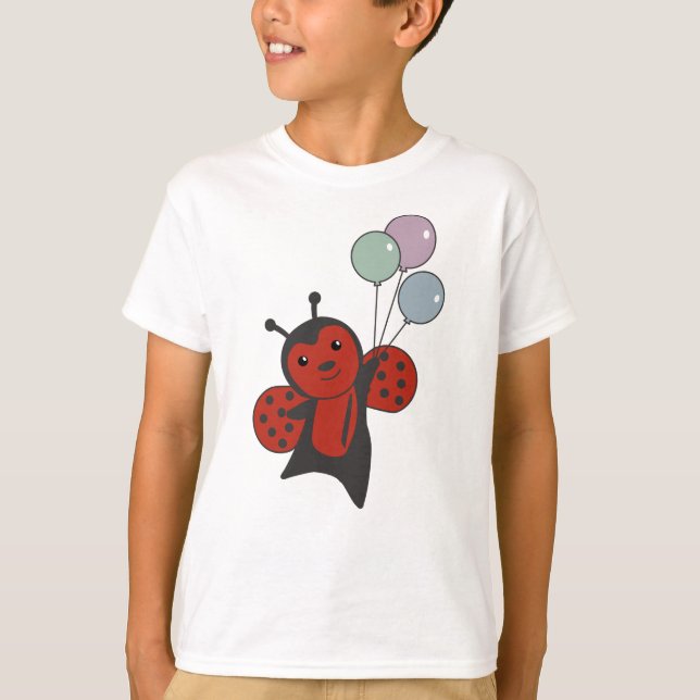 Ladybug Balloons Flies Cute Animals For Kids T-Shirt (Front)