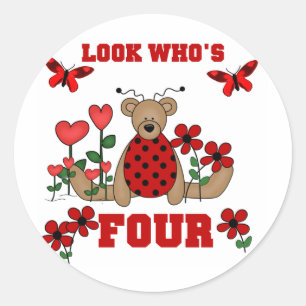 Ladybug Bear 4th Birthday Tshirts and Gifts Classic Round Sticker
