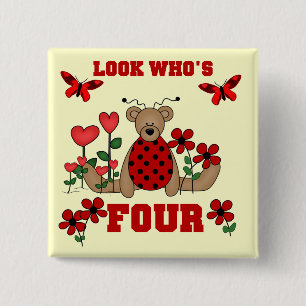Ladybug Bear 4th Birthday Tshirts and Gifts Pinback Button
