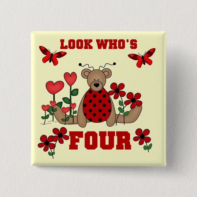 Ladybug Bear 4th Birthday Tshirts and Gifts Pinback Button (Front)