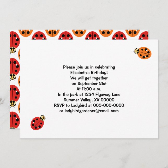 Ladybug Beetles in Orange and Red Personalized Invitation (Front/Back)