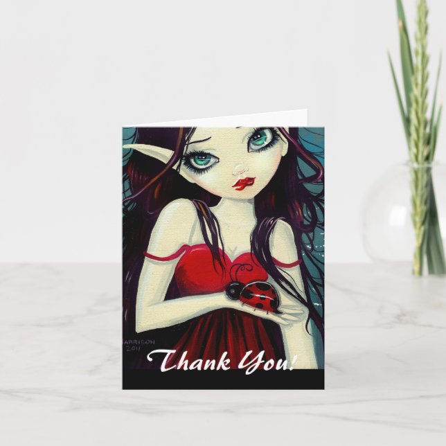Ladybug Big-Eye Fairy Art Letterpress Thank You Card (Front)