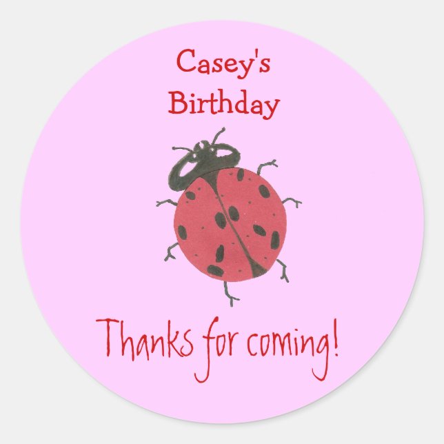 Ladybug birthday favor label (Front)
