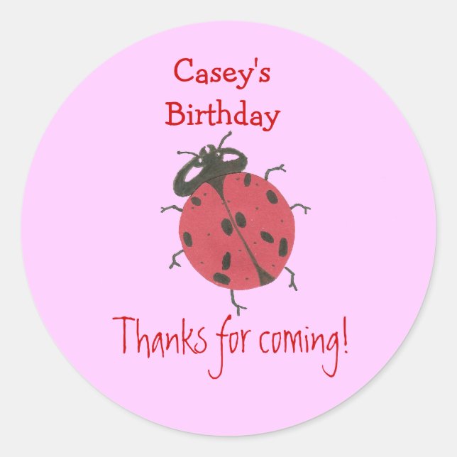 Ladybug birthday favor label (Front)