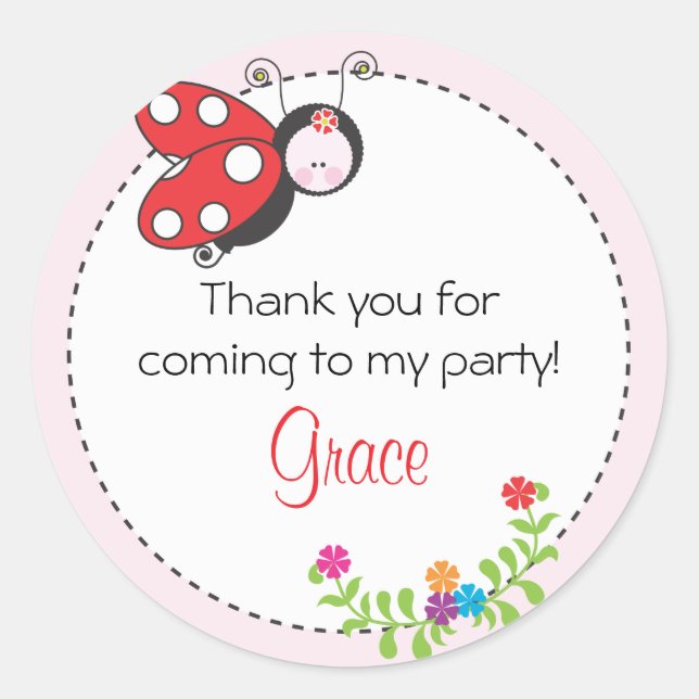 Ladybug Birthday Favor Sticker (Front)